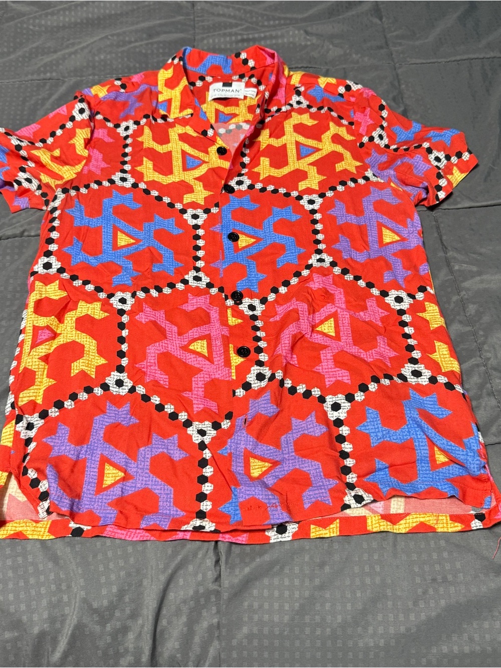 Topman Tashkent Geo Pattern Camp Shirt Red Men’s Size Xs